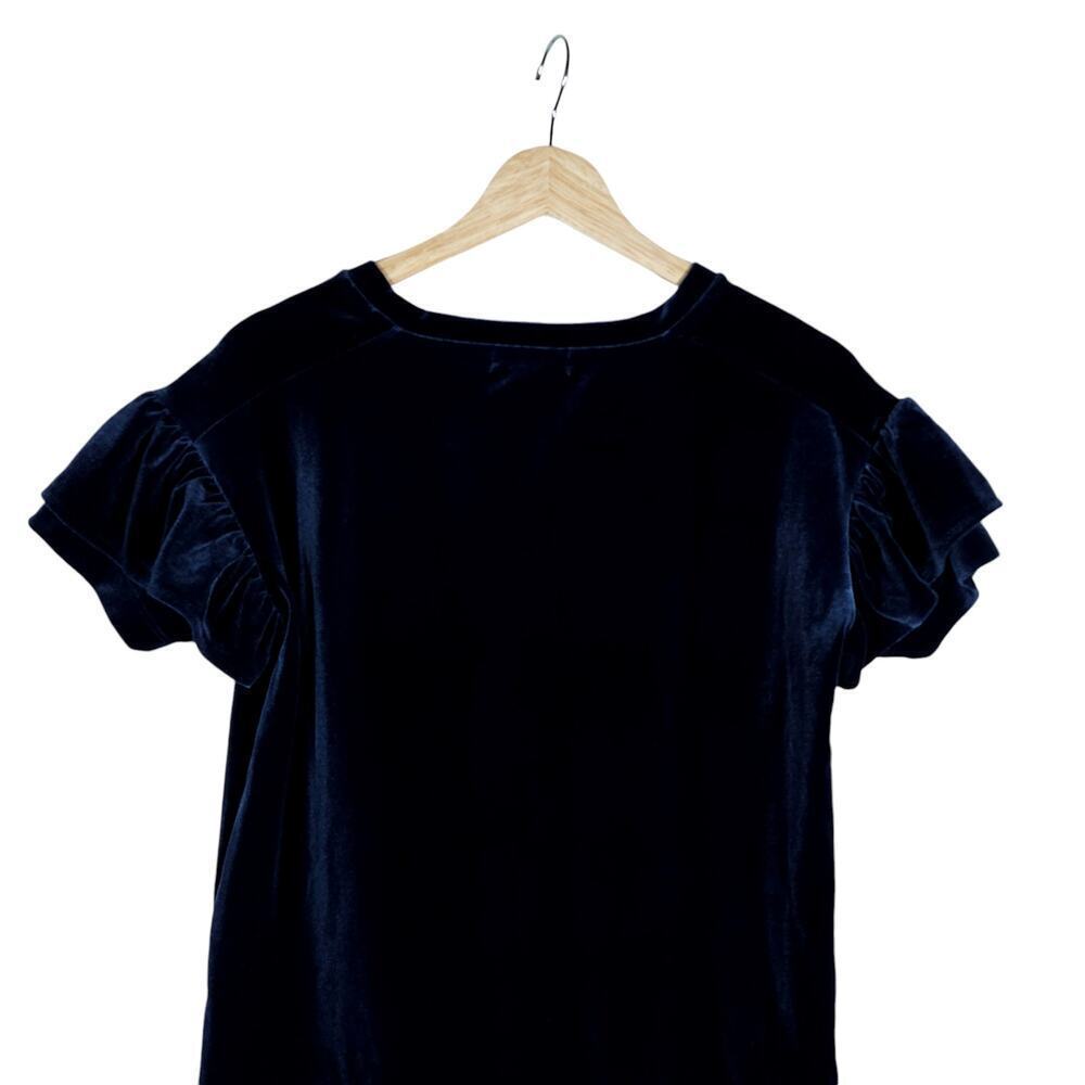 Madewell Womens Tee XXS Dark Blue Velvet Short Ruffle Sleeve Crew Neck Chic Top - Picture 9 of 12